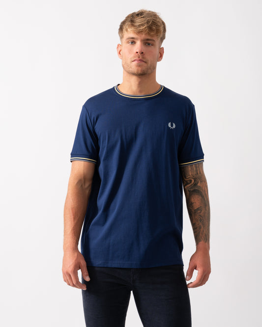 Fred Perry Mens Twin Tipped T-Shirt  - French Navy/Champion's Gold/Stockport Blue 48A