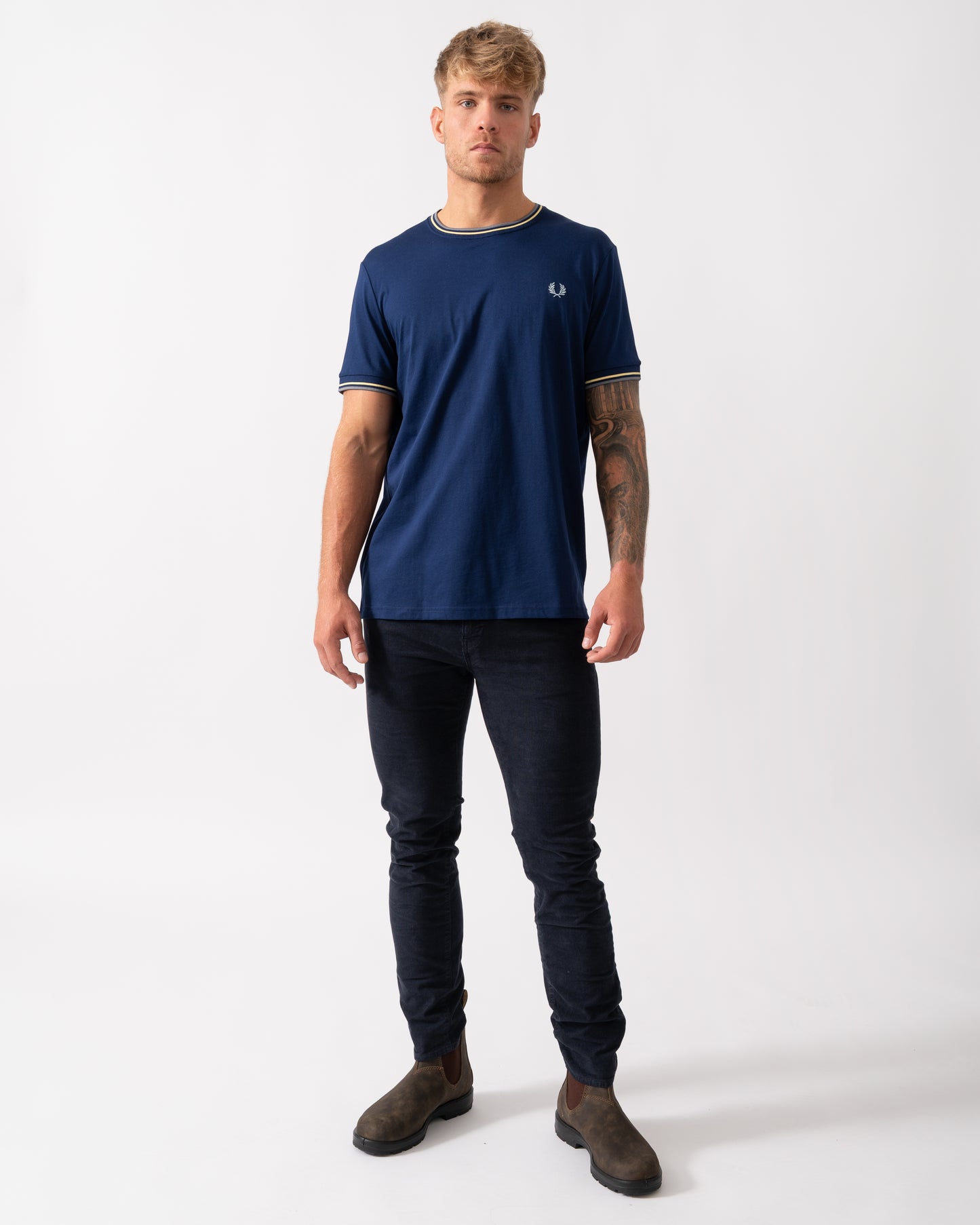 Fred Perry Mens Twin Tipped T-Shirt  - French Navy/Champion's Gold/Stockport Blue 48A