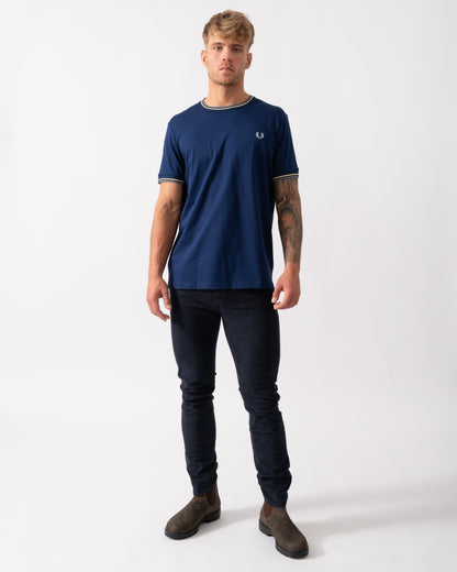 Fred Perry Mens Twin Tipped T-Shirt  - French Navy/Champion's Gold/Stockport Blue 48A
