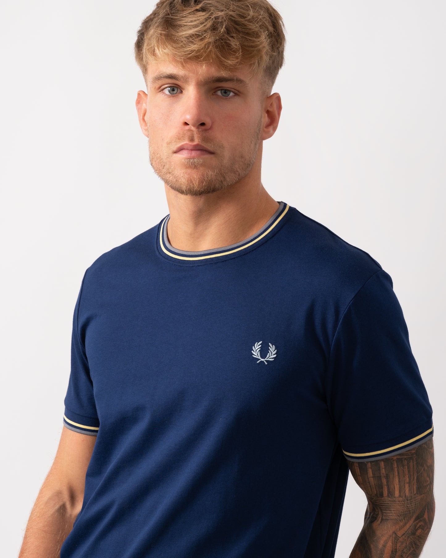 Fred Perry Mens Twin Tipped T-Shirt  - French Navy/Champion's Gold/Stockport Blue 48A
