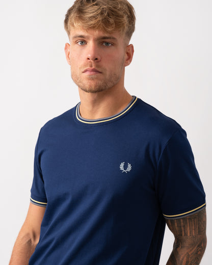 Fred Perry Mens Twin Tipped T-Shirt  - French Navy/Champion's Gold/Stockport Blue 48A