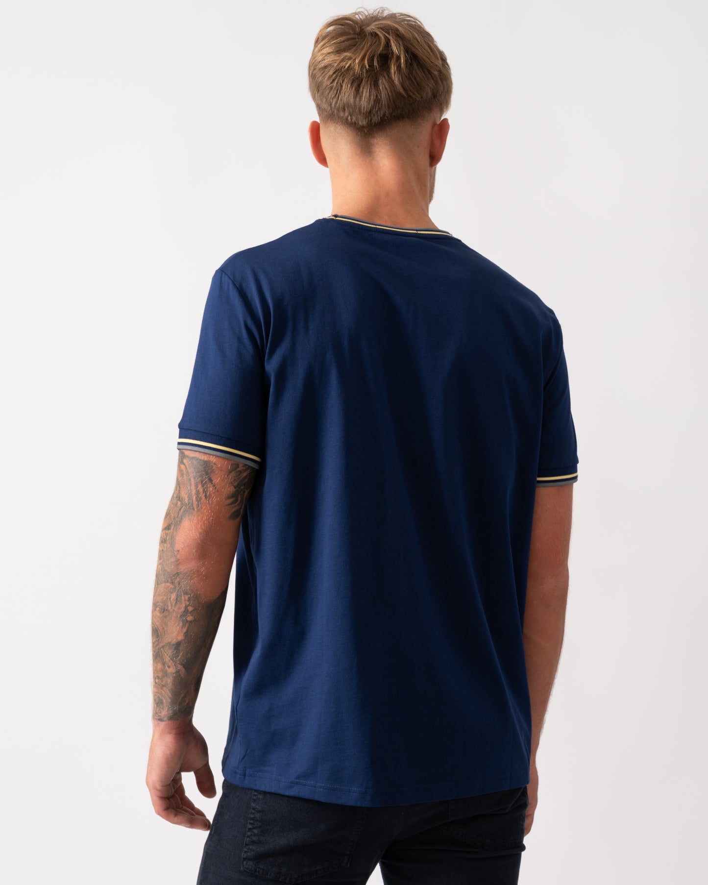 Fred Perry Mens Twin Tipped T-Shirt  - French Navy/Champion's Gold/Stockport Blue 48A