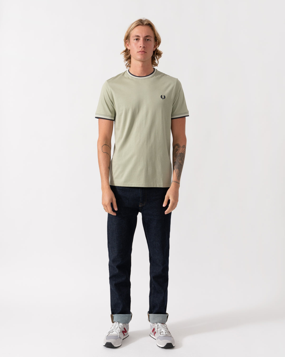 Fred Perry Mens Twin Tipped T-Shirt - Seagrass/Ecru/Dark Airforce 76C