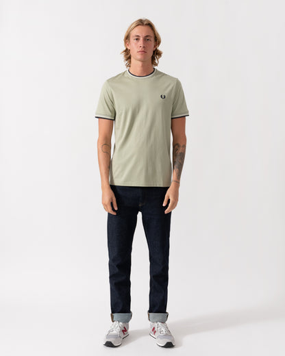 Fred Perry Mens Twin Tipped T-Shirt - Seagrass/Ecru/Dark Airforce 76C