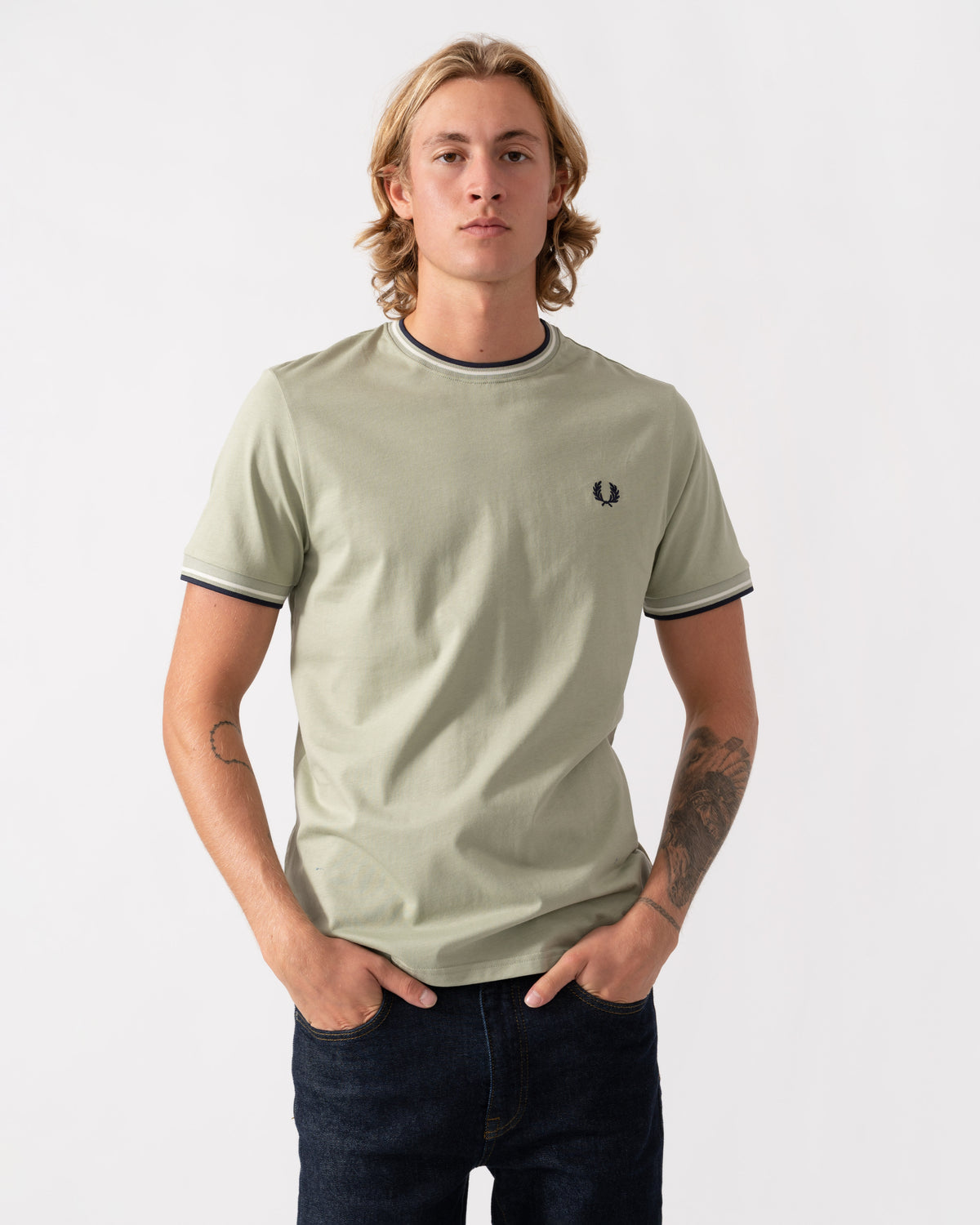 Fred Perry Mens Twin Tipped T-Shirt - Seagrass/Ecru/Dark Airforce 76C
