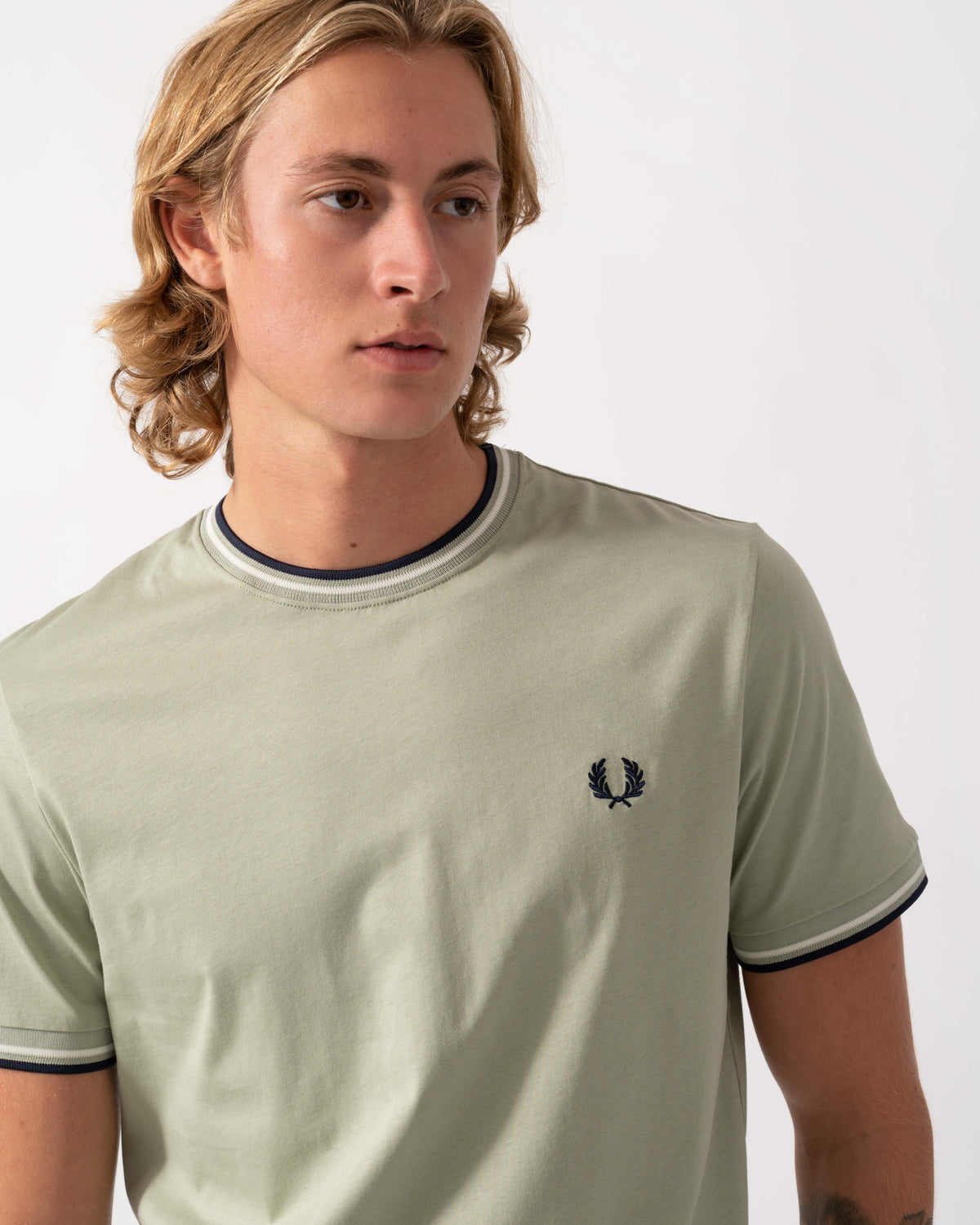 Fred Perry Mens Twin Tipped T-Shirt - Seagrass/Ecru/Dark Airforce 76C