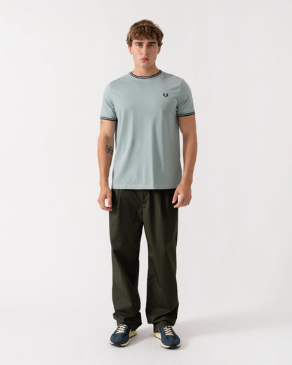 Outfit shot of Fred Perry Mens Twin Tipped T-Shirt - Silver Blue/Dark Airforce 71C