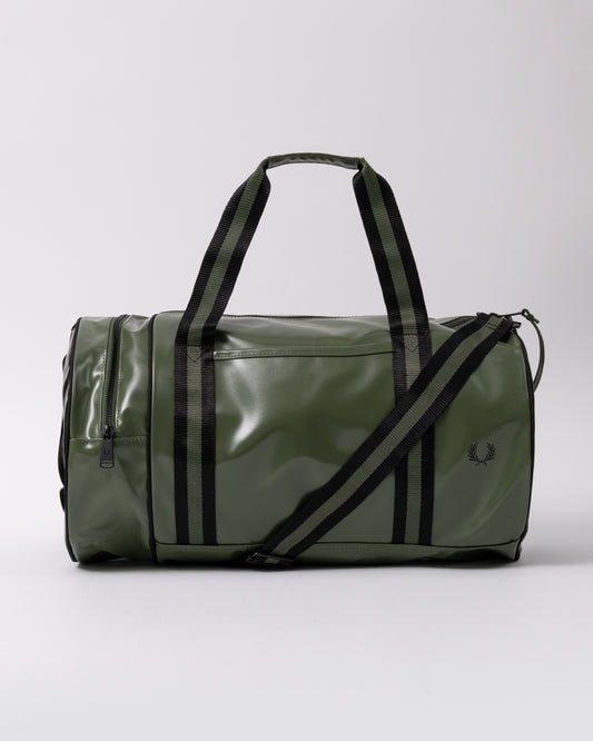 Fred Perry Recycled Polyester Classic Barrel Bag in Laurel Wreath Green and Black Z50