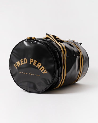 Another angle of Fred Perry Tipped Classic Barrel Bag - Black/Gold 774