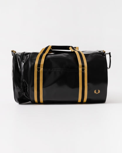Front of Fred Perry Tipped Classic Barrel Bag - Black/Gold 774