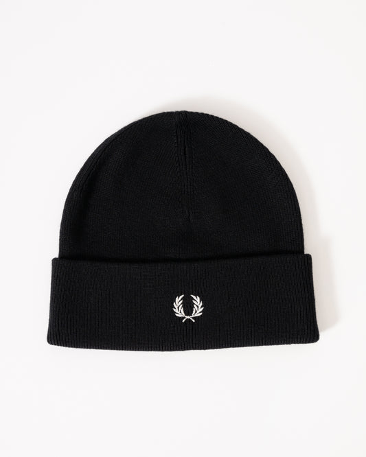 Fred Perry Mens Classic Beanie - Black/Snow White 843