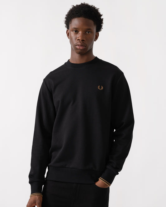 Fred Perry Mens Crew Neck Sweatshirt - Black/Shaded Stone/Shaded Stone S77