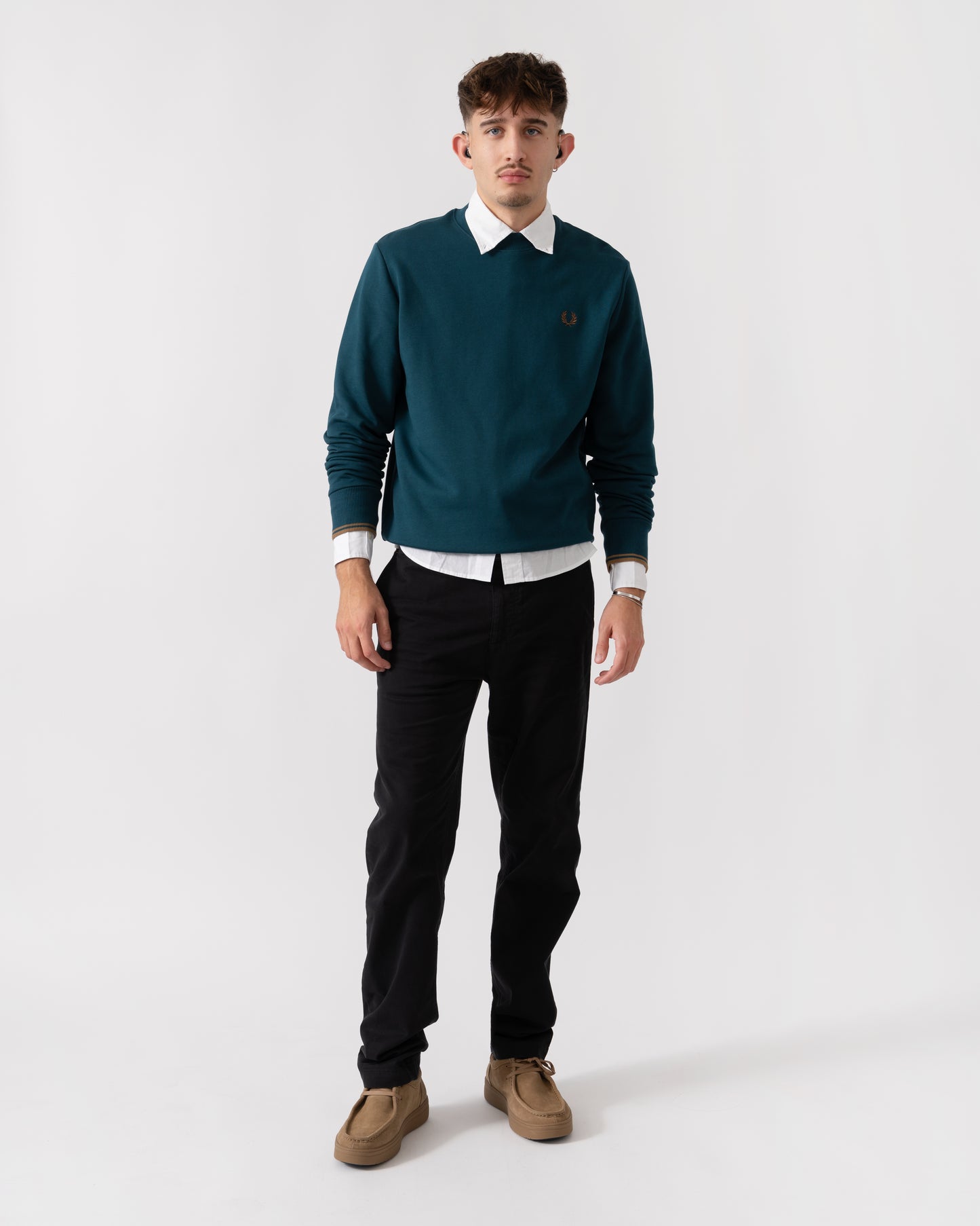 Fred Perry Mens Crew Neck Sweatshirt - Dark Petrol/Shaded Stone Z48