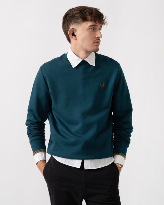 Fred Perry Mens Crew Neck Sweatshirt - Dark Petrol/Shaded Stone Z48