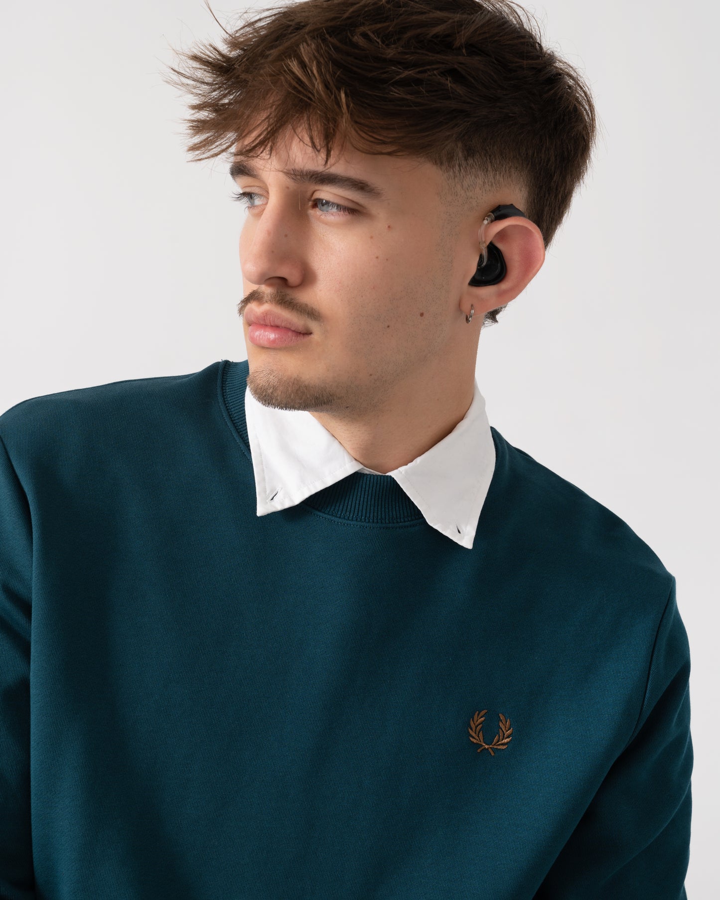 Fred Perry Mens Crew Neck Sweatshirt - Dark Petrol/Shaded Stone Z48