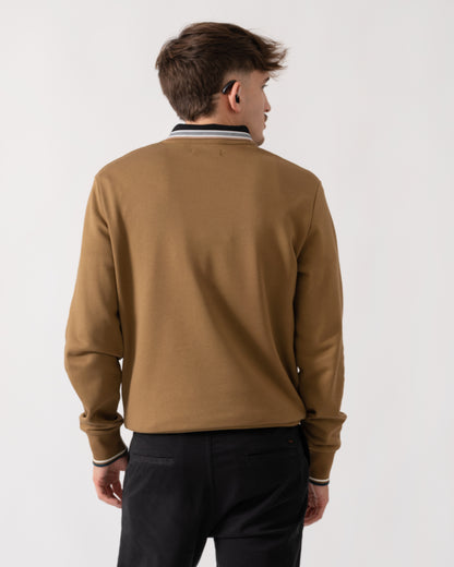Fred Perry Mens Crew Neck Sweatshirt - Shaded Stone/Ecru/Dark Petrol Z60