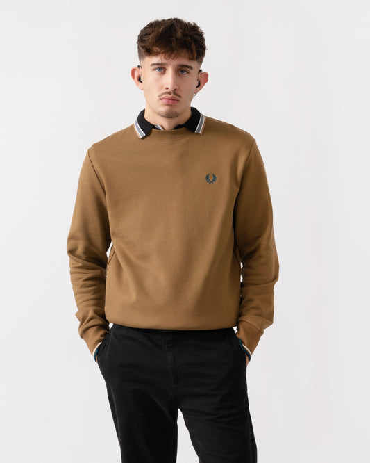 Fred Perry Mens Crew Neck Sweatshirt - Shaded Stone/Ecru/Dark Petrol Z60
