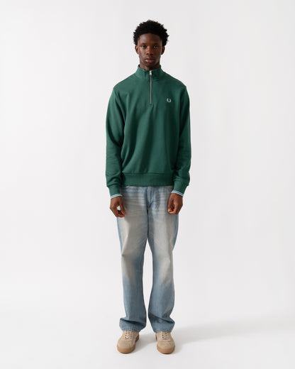 Fred Perry Mens Half Zip Sweatshirt - Sport Green/Track Blue Z59