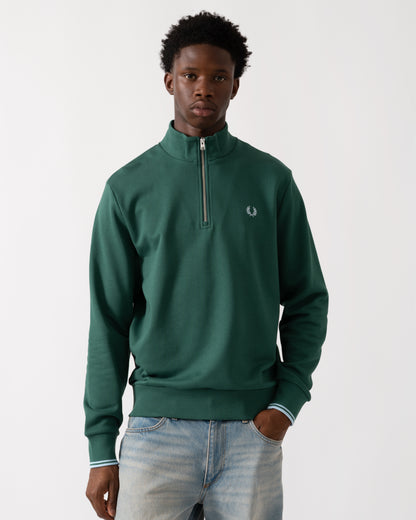 Fred Perry Mens Half Zip Sweatshirt - Sport Green/Track Blue Z59