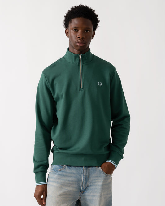 Fred Perry Mens Half Zip Sweatshirt - Sport Green/Track Blue Z59