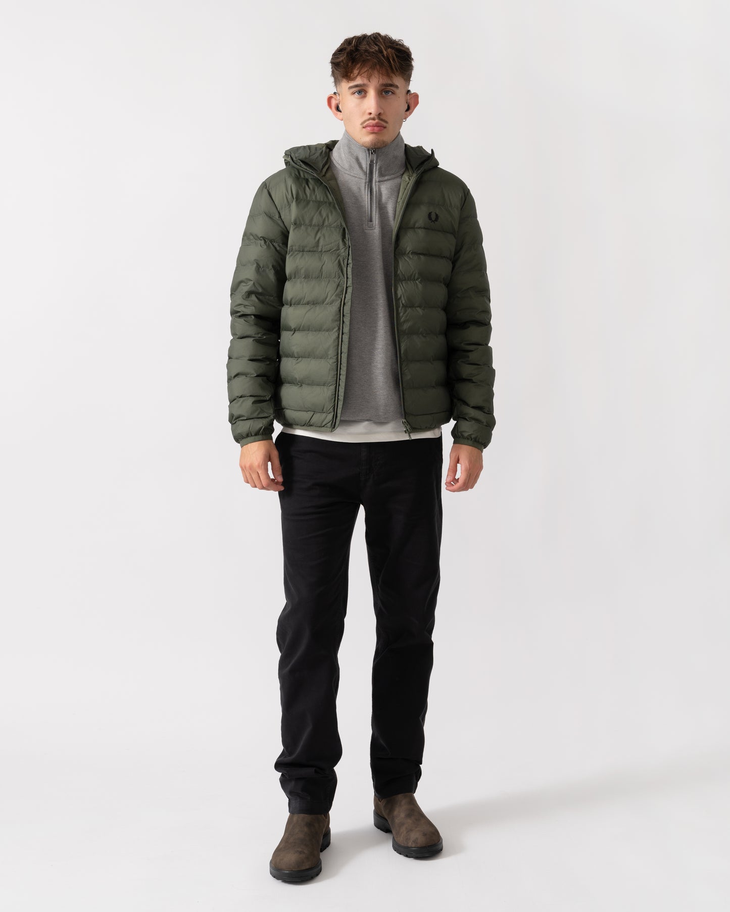 Fred Perry Mens Hooded Padded Jacket - Laurel Wreath Green X21
