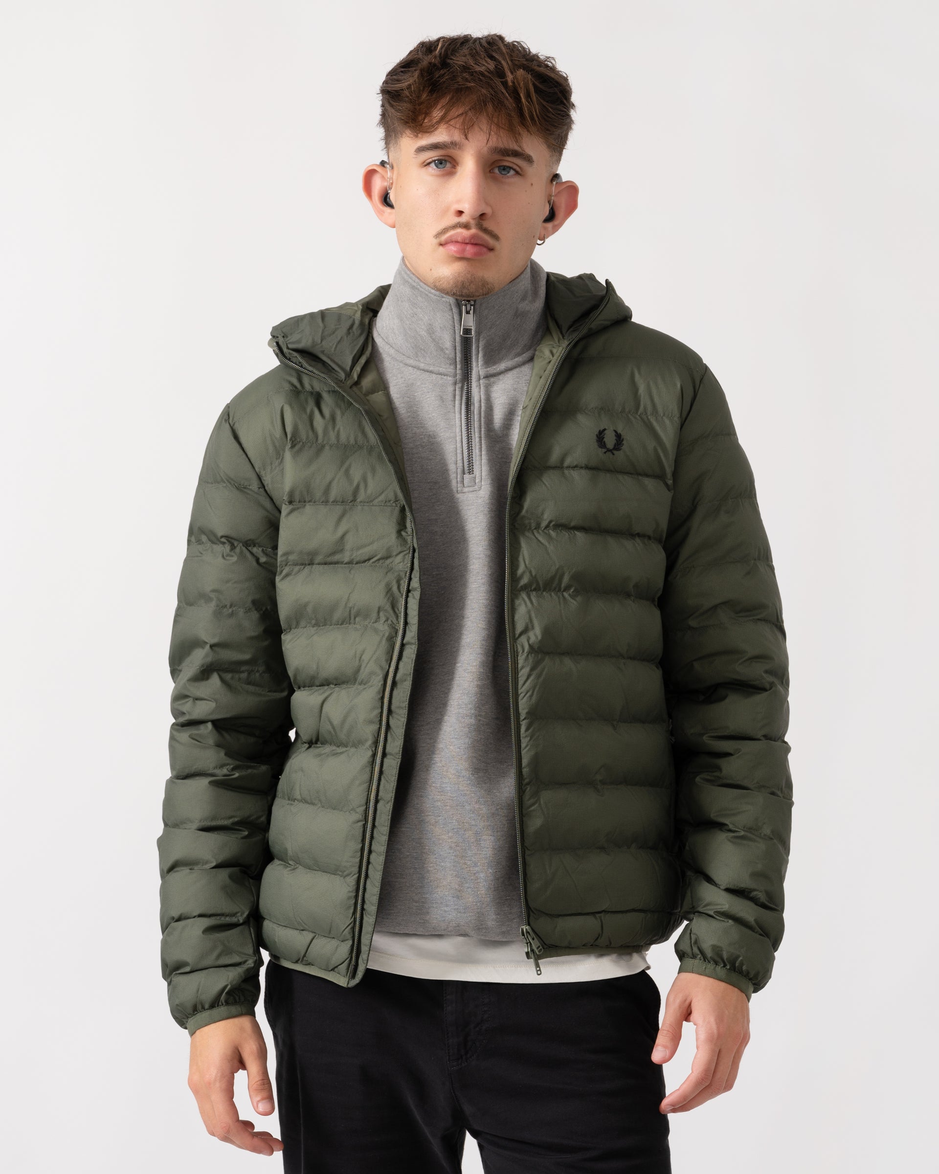 Fred Perry Mens Hooded Padded Jacket Laurel Wreath Green X21 – CHO