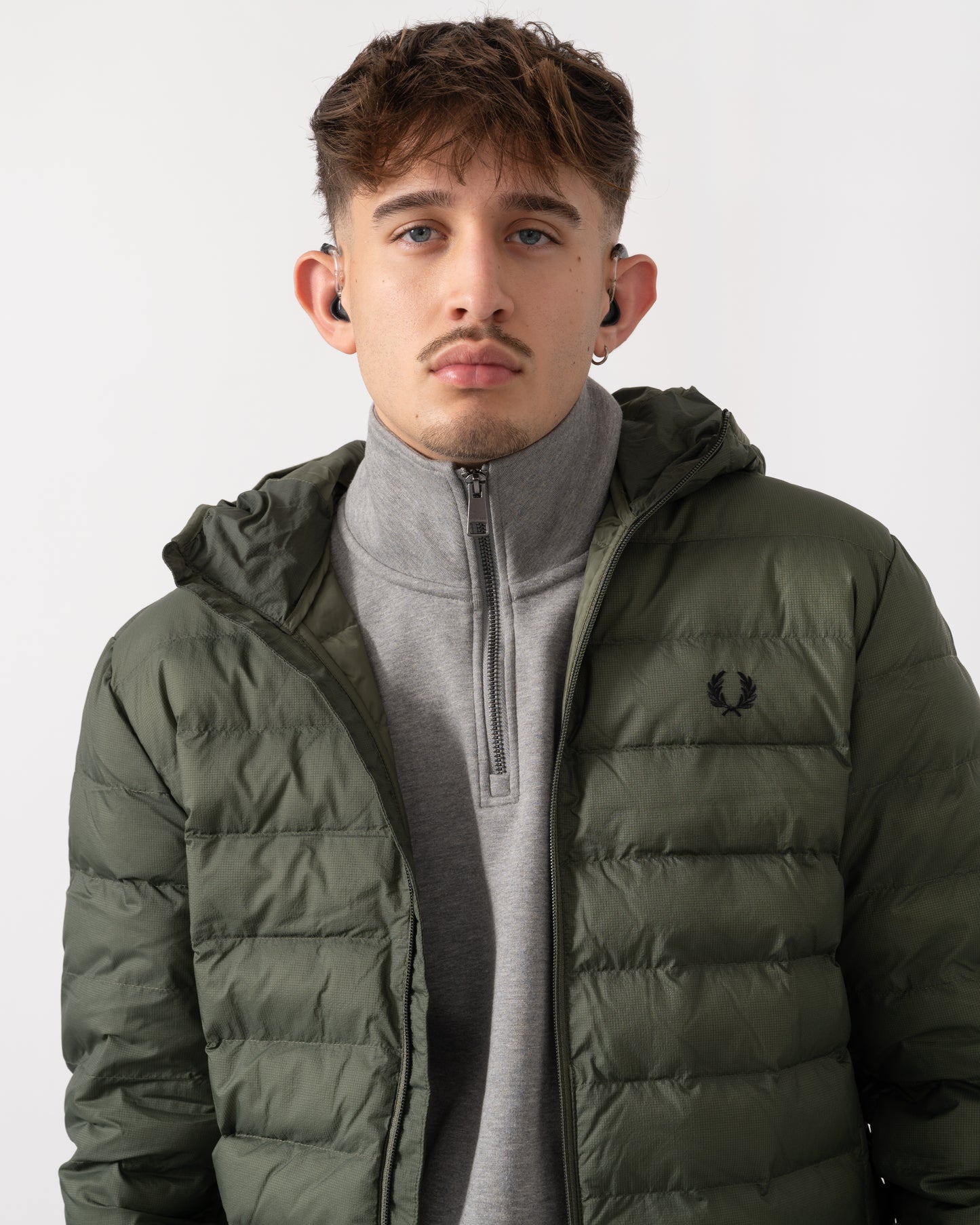 Fred Perry Mens Hooded Padded Jacket - Laurel Wreath Green X21