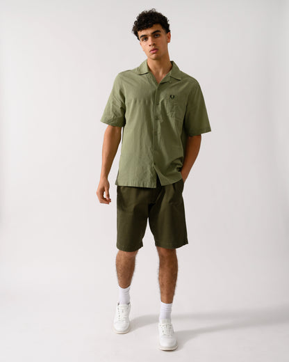 Fred Perry Mens Lightweight Texture Revere Collar Short Sleeve Shirt - Olive Mint X88
