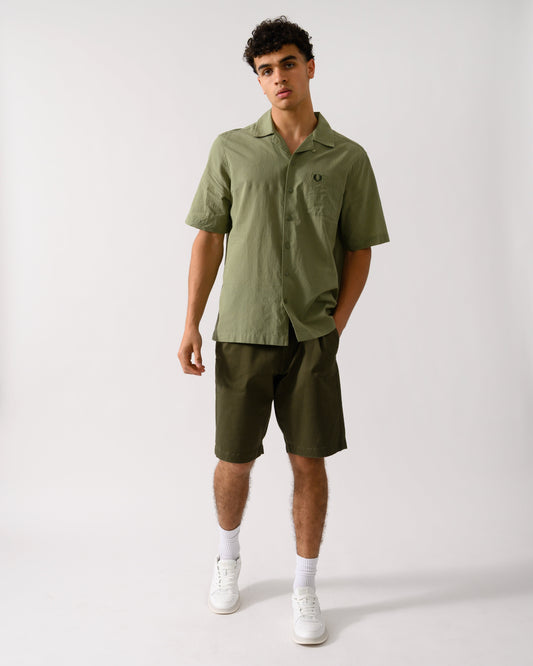 Fred Perry Mens Lightweight Texture Revere Collar Short Sleeve Shirt - Olive Mint X88