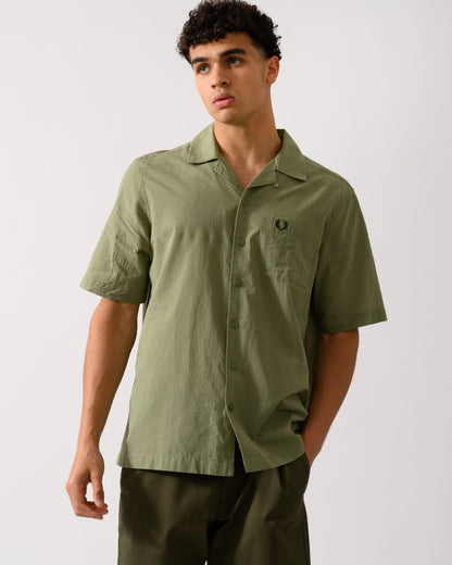 Fred Perry Mens Lightweight Texture Revere Collar Short Sleeve Shirt - Olive Mint X88