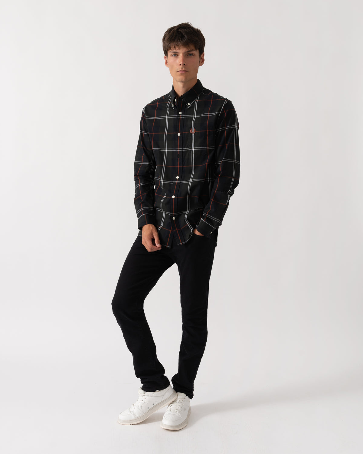 Fred Perry Mens Poplin Tartan Shirt - Night Green Q20