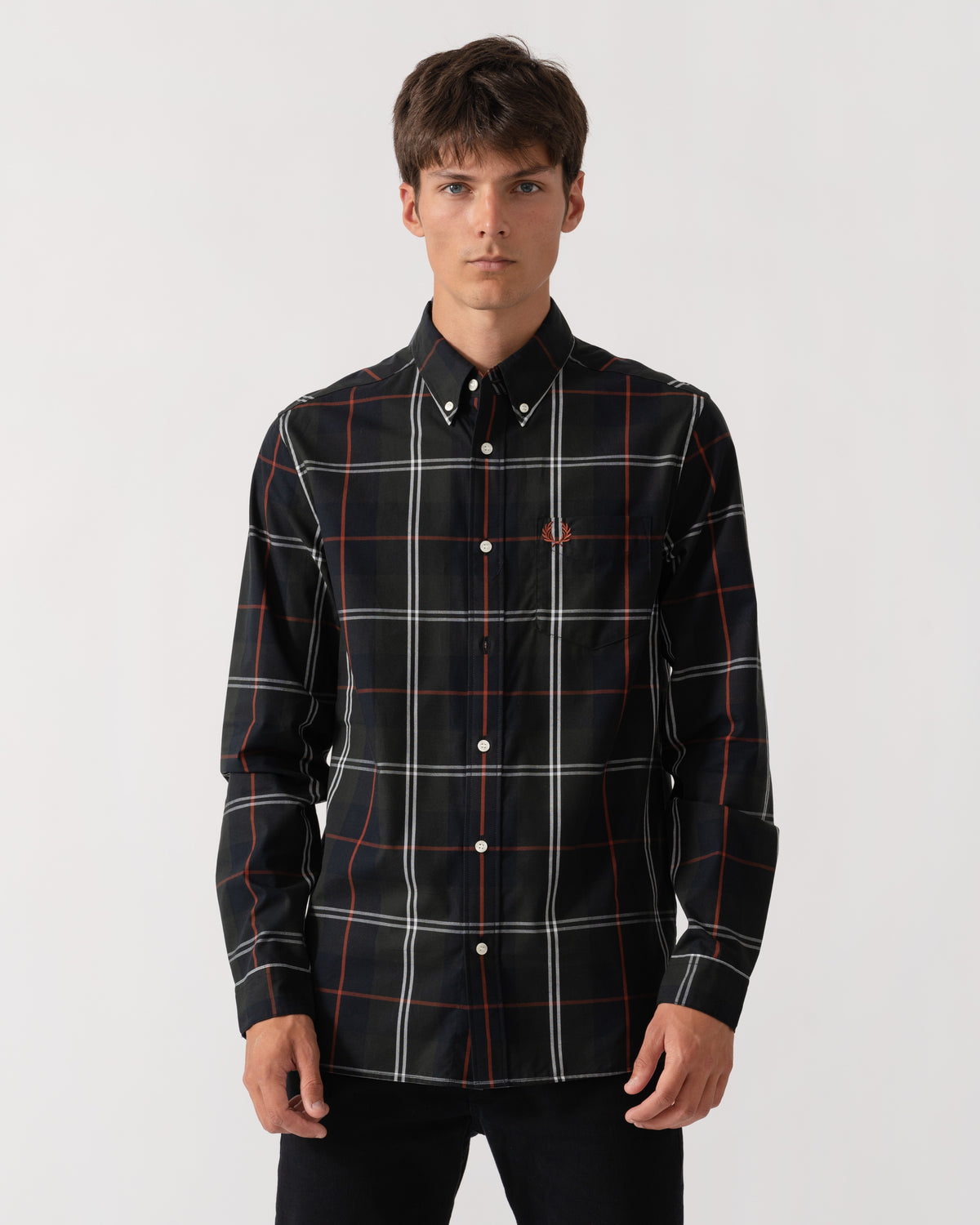 Fred Perry Mens Poplin Tartan Shirt - Night Green Q20