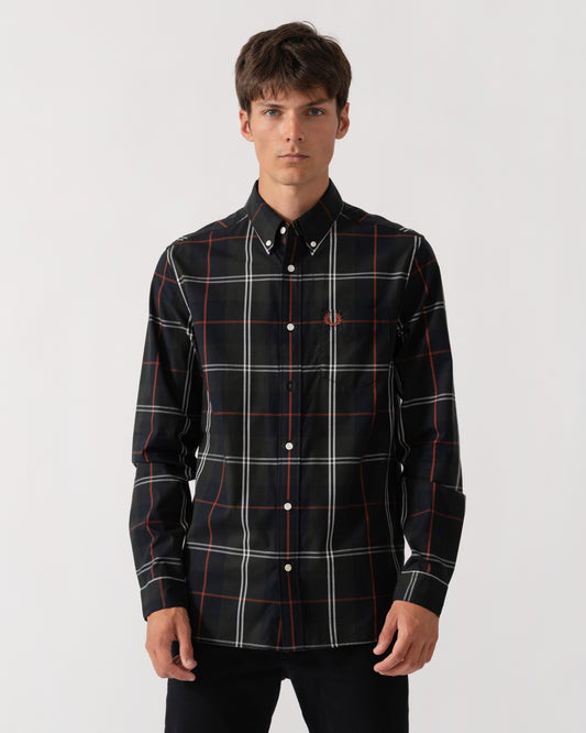 Fred Perry Mens Poplin Tartan Shirt - Night Green Q20