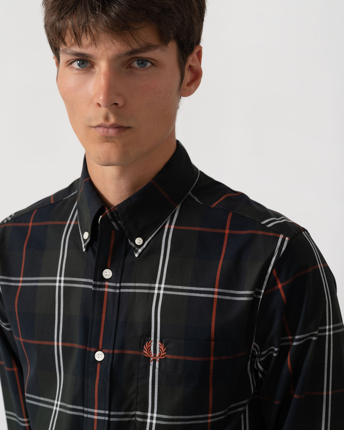 Fred Perry Mens Poplin Tartan Shirt - Night Green Q20