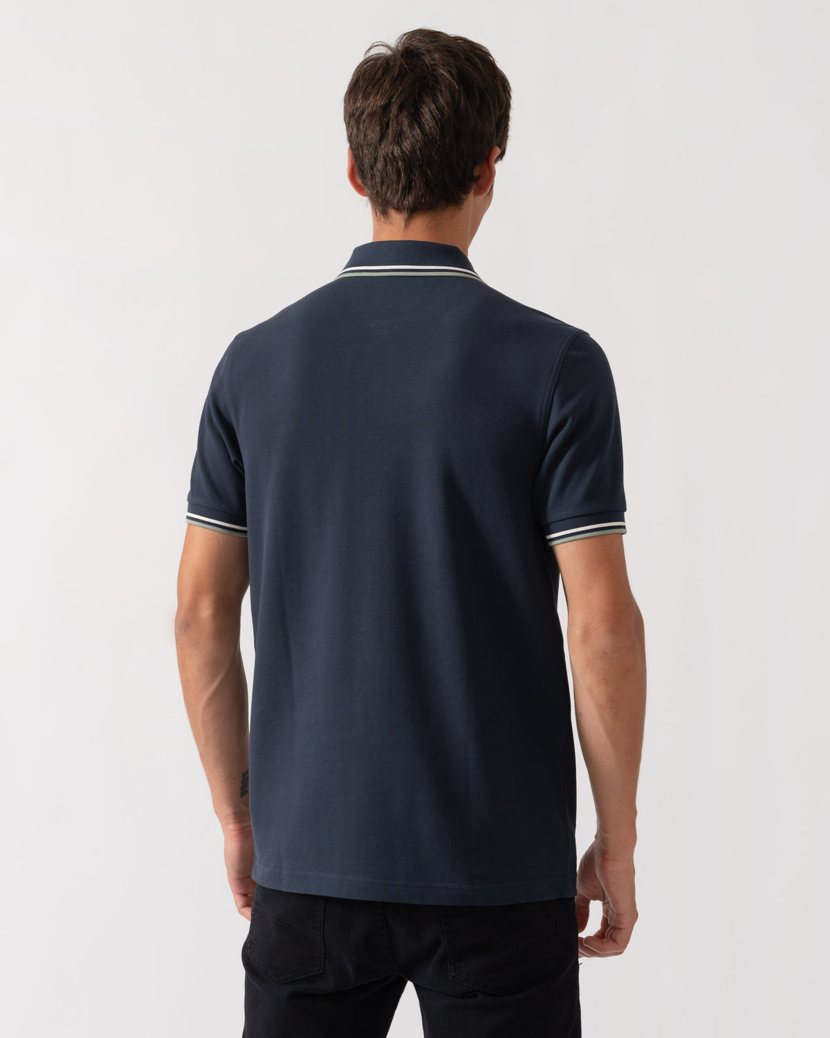 Fred Perry Mens Twin Tipped Signature Polo Shirt - Dark Airforce/Ecru/Seagrass 72C back