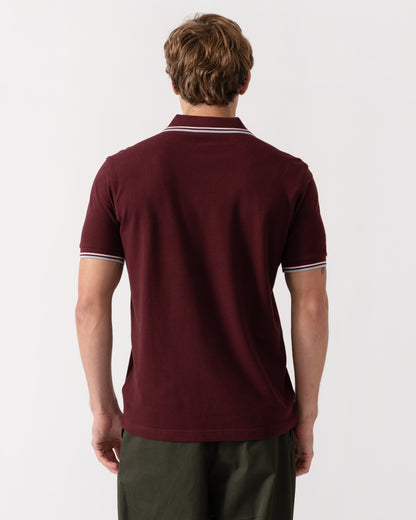 Back of Fred Perry Mens Twin Tipped Signature Polo Shirt - Oxblood/Iced Pink/Dusk Blue 83C