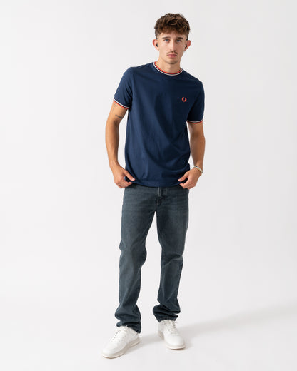 Fred Perry Mens Twin Tipped T-Shirt - Tennis Blue/Silky Peach/Flamingo Tan Z57