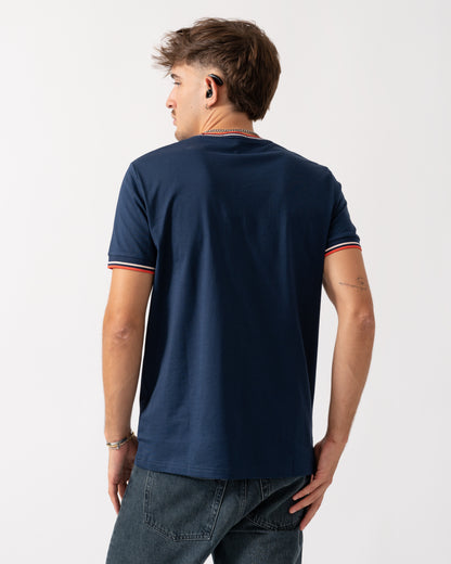 Fred Perry Mens Twin Tipped T-Shirt - Tennis Blue/Silky Peach/Flamingo Tan Z57