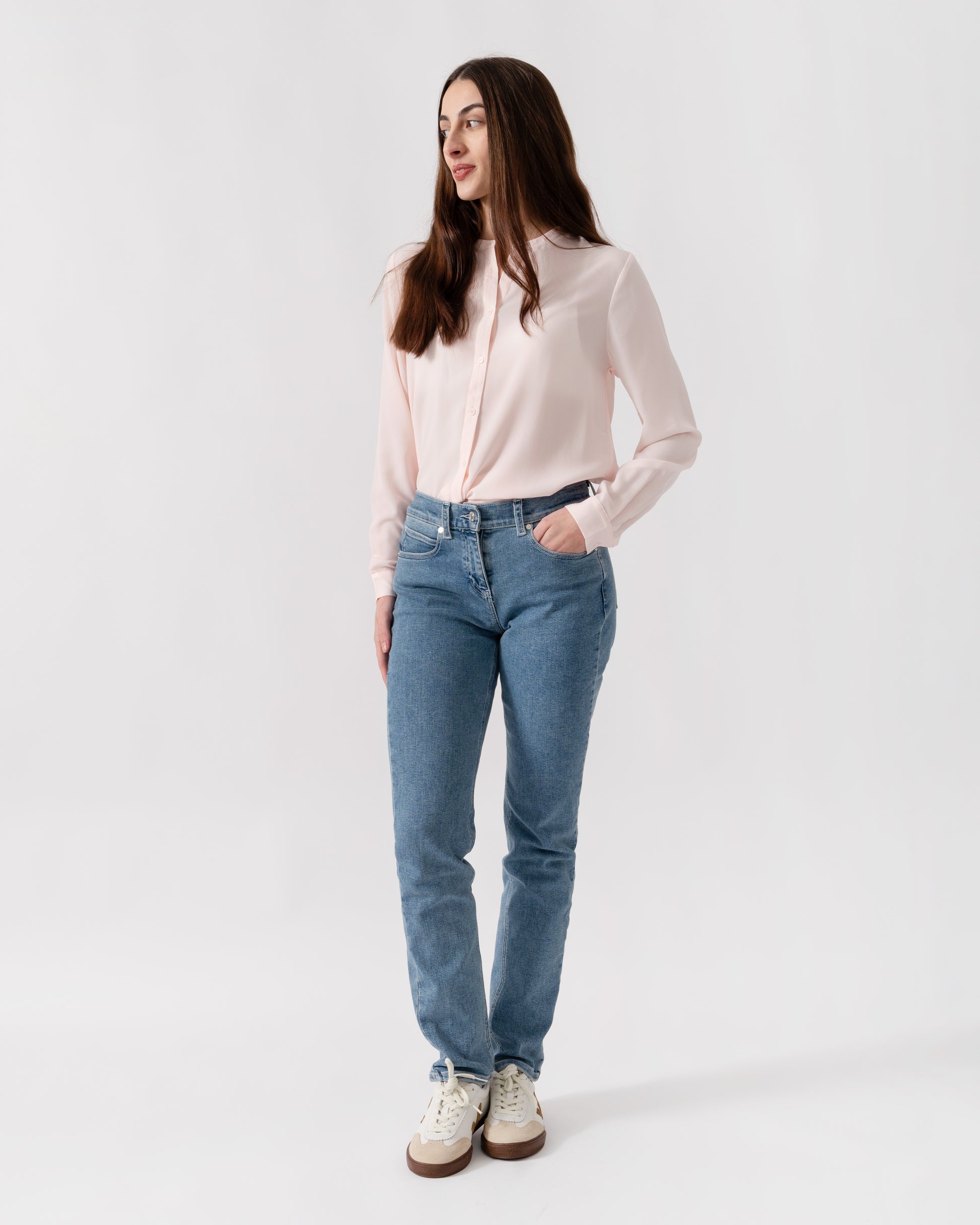 French Connection Class Crepe Light Long Sleeve Collarless Shirt | CHO | Designer Womens Shirts