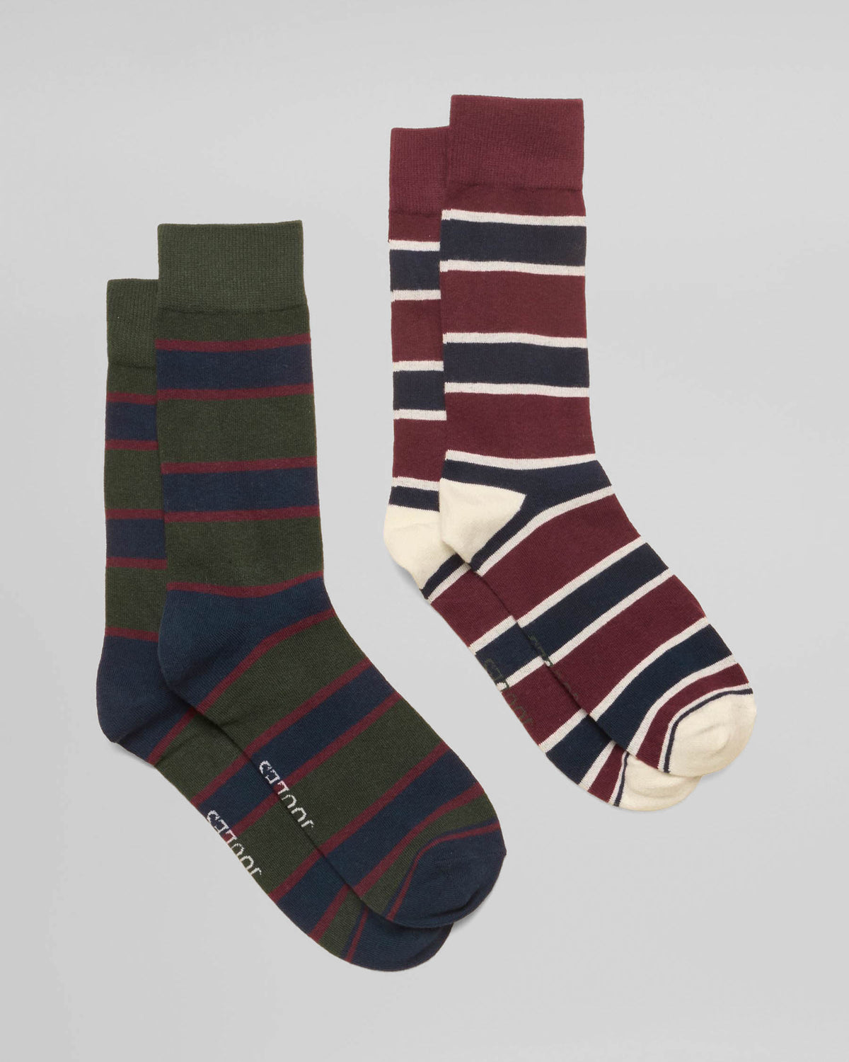Joules Kingsbury 2 - Pack Mens Socks - Green/Red Stripe | CHO | Designer Mens Socks