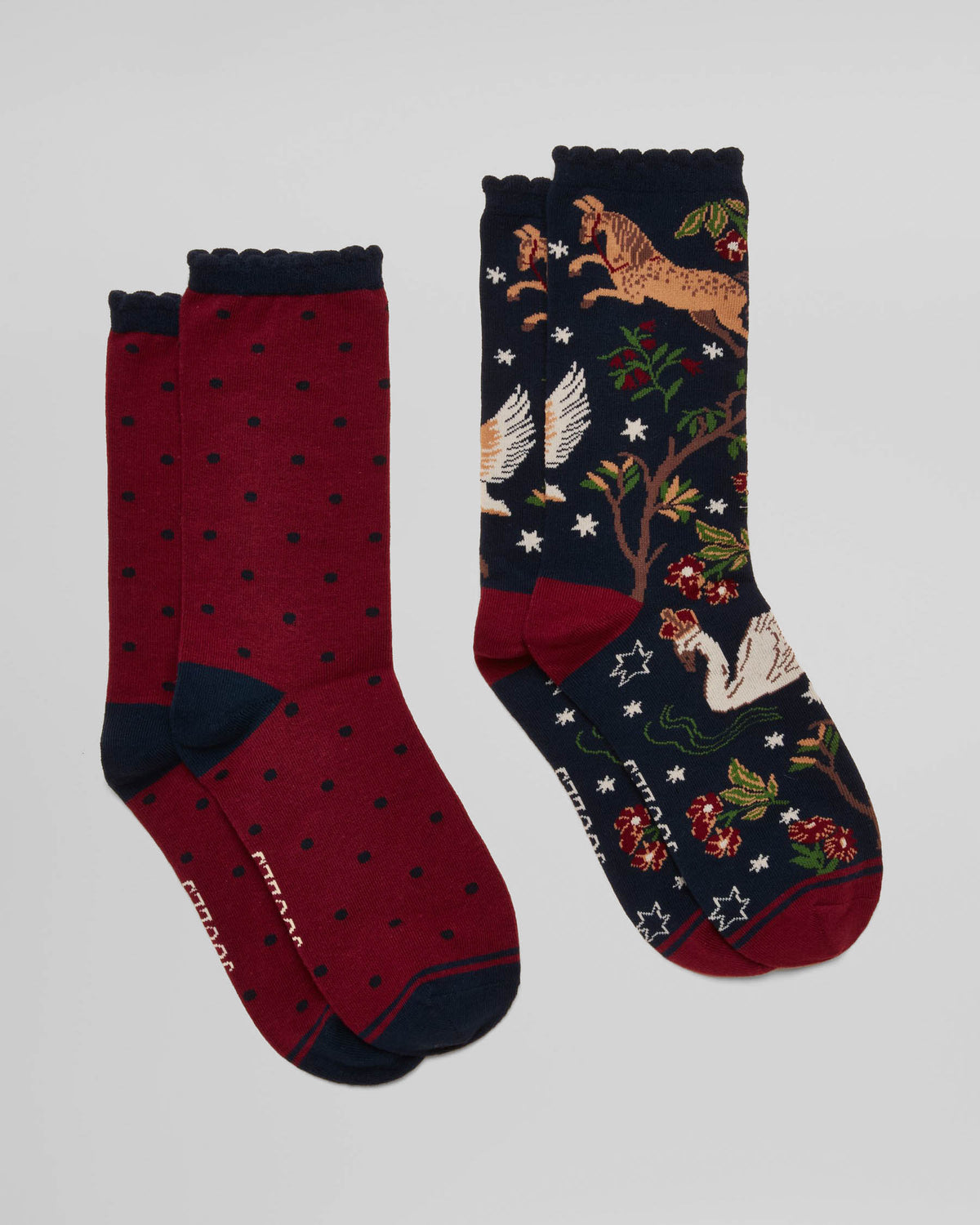 Joules Everyday 2 Pack Womens Socks - Navy Woodland | CHO | Designer Womens Socks