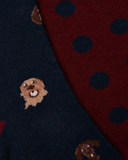 Joules Everyday 2 Pack Womens Socks - Navy Mini Dog | CHO | Designer Womens Socks