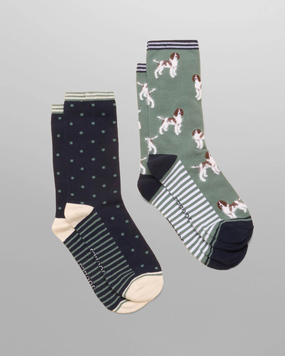 Joules Everyday 2 Pack Womens Socks - Green Dog | CHO | Designer Womens Socks