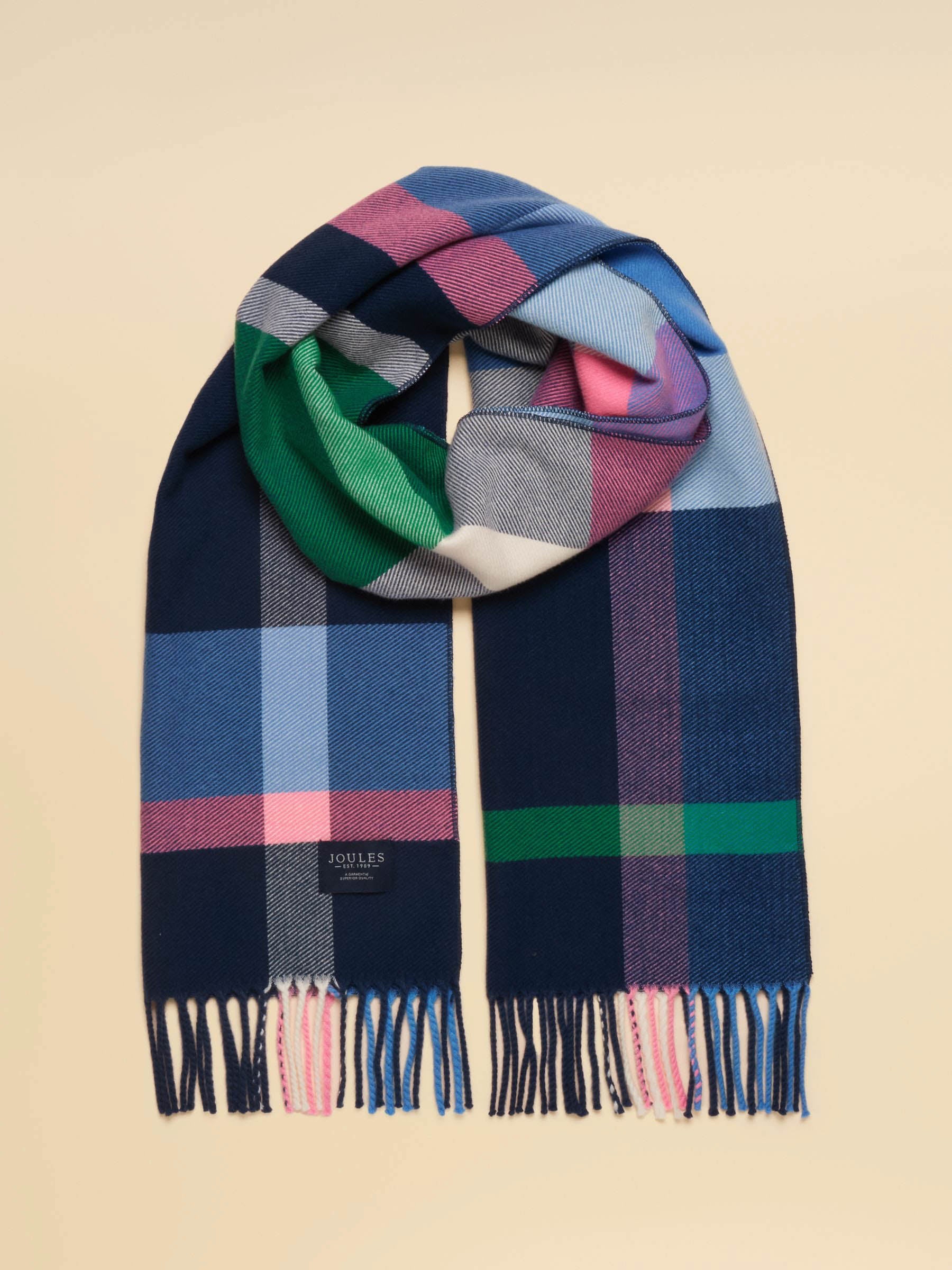 Joules Langtree Womens Scarf - Navy/Pink Check wrapped