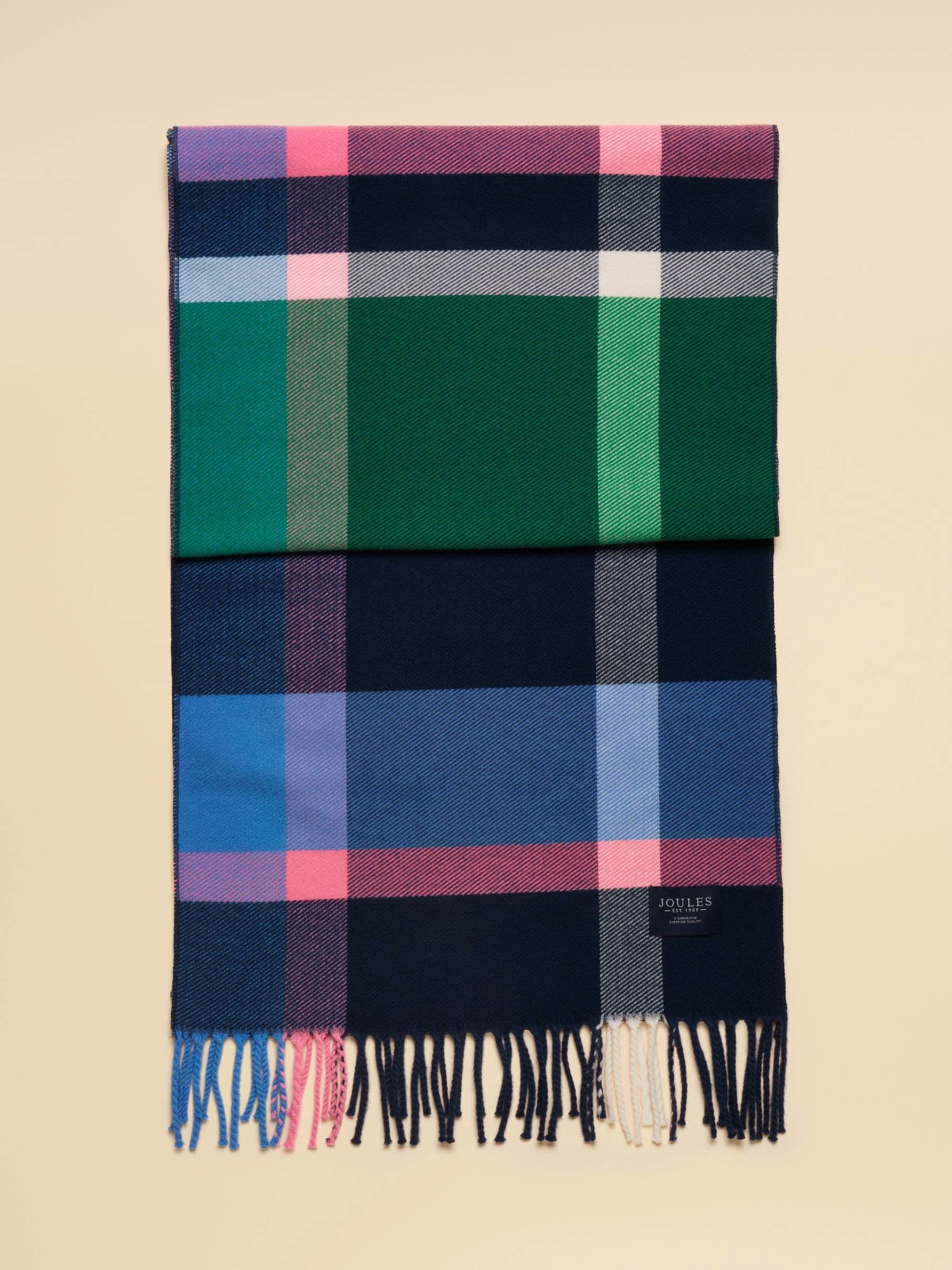 Joules Langtree Womens Scarf - Navy/Pink Check, folded flat