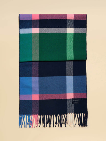 Joules Langtree Womens Scarf - Navy/Pink Check, folded flat