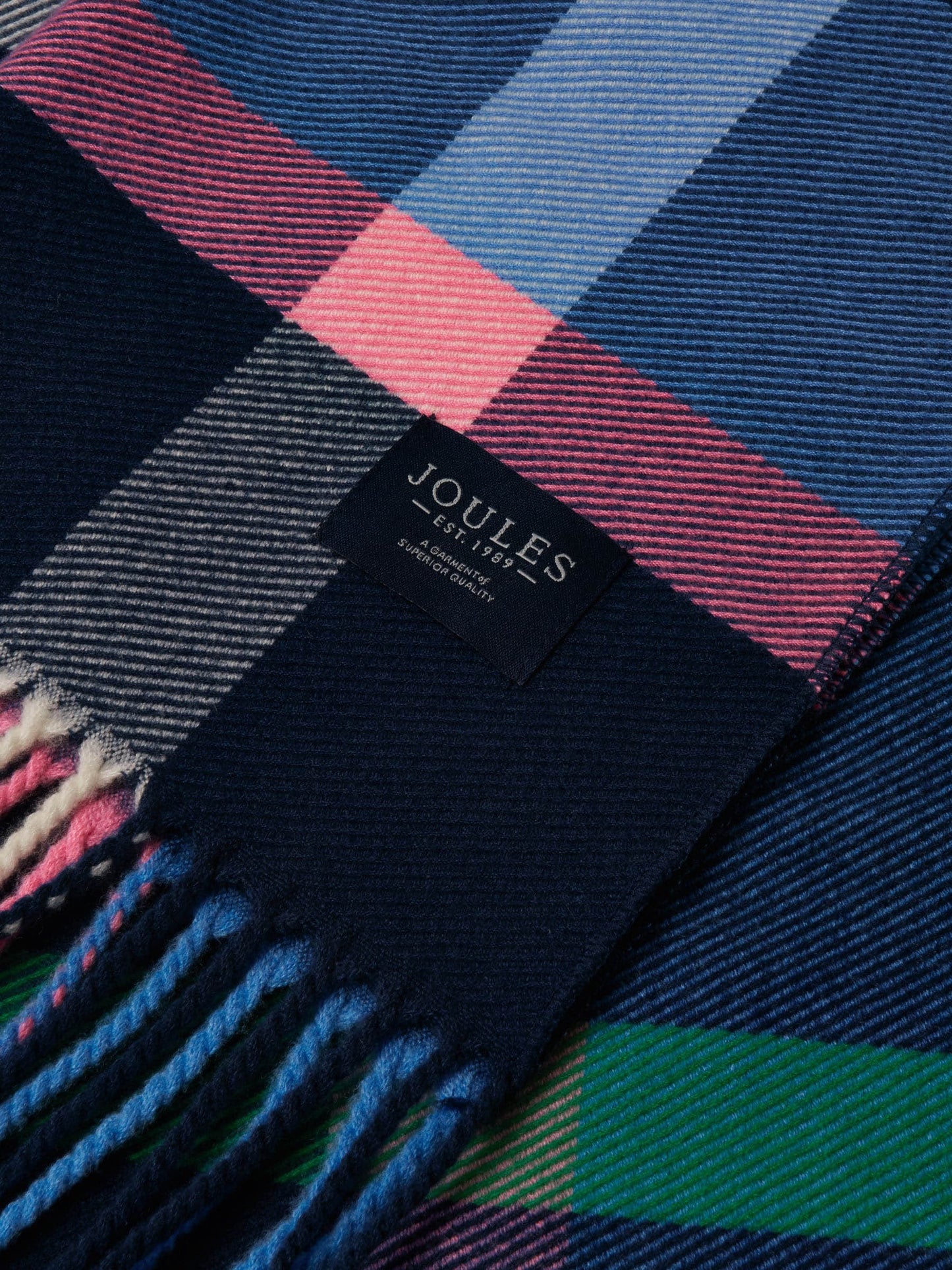 Joules Langtree Womens Scarf - Navy/Pink Check, detail