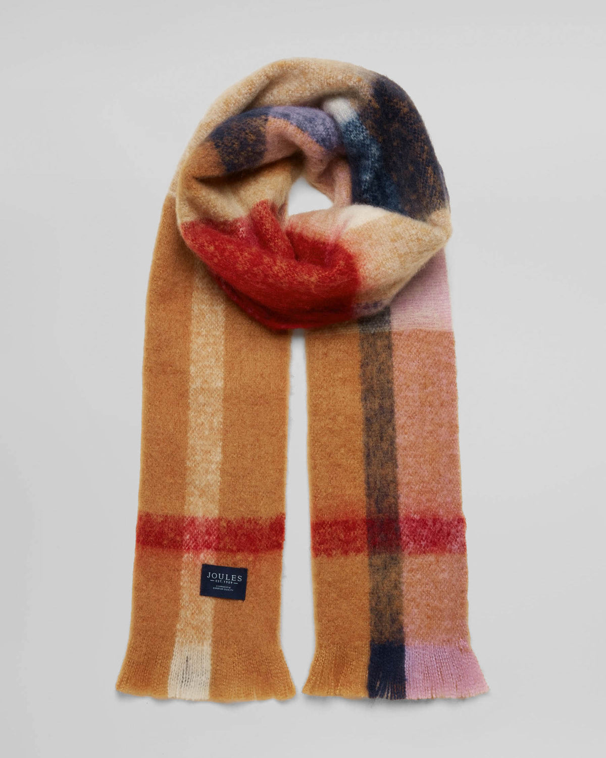 Joules Betsy Womens Brushed Scarf - Tan Brown Check