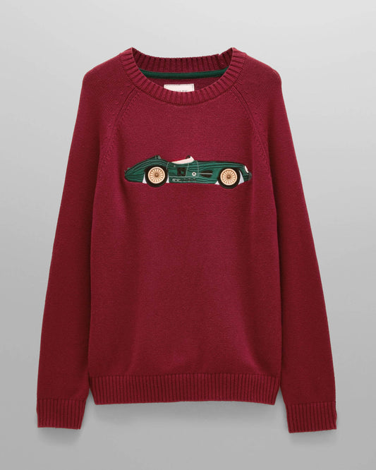 Joules Mens Intarsia Crew Neck Jumper - Burgundy/Car | CHO | Designer Mens Jumpers