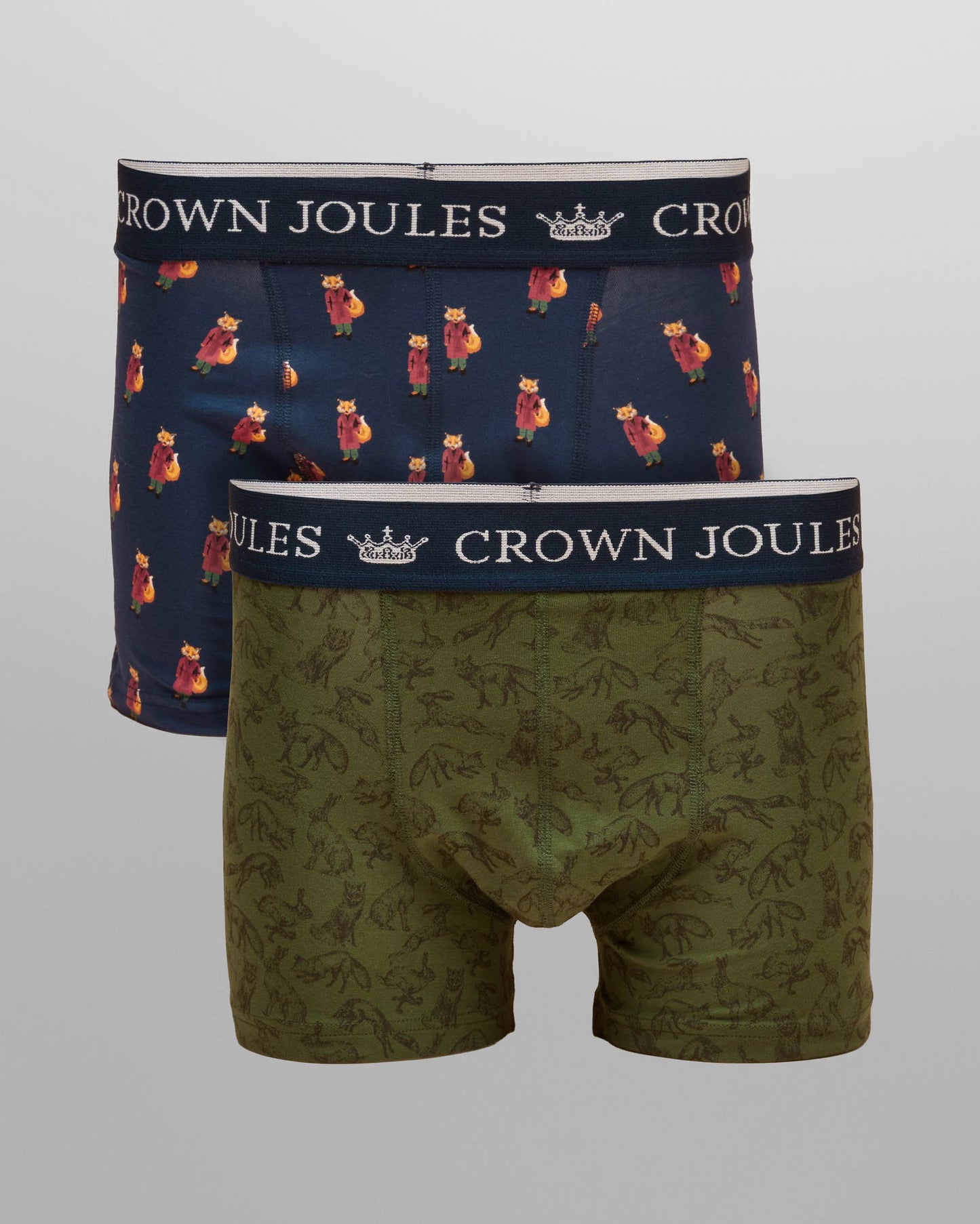 Joules 2 Pack Mens Crown Joules Boxers - No Fox Given Green/Navy